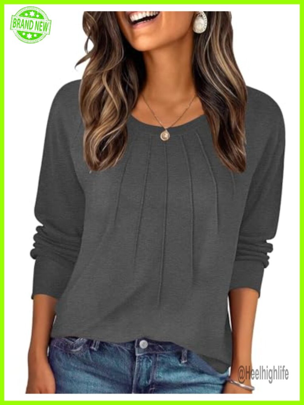 Zeagoo Women Long Sleeve Pleated Tunic Top Casual Cotton Blend Blouse